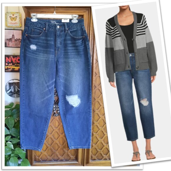 Vintage Crop High-Rise Barrel Jeans NWT! - Blue, Size 4 - Picture 1 of 16